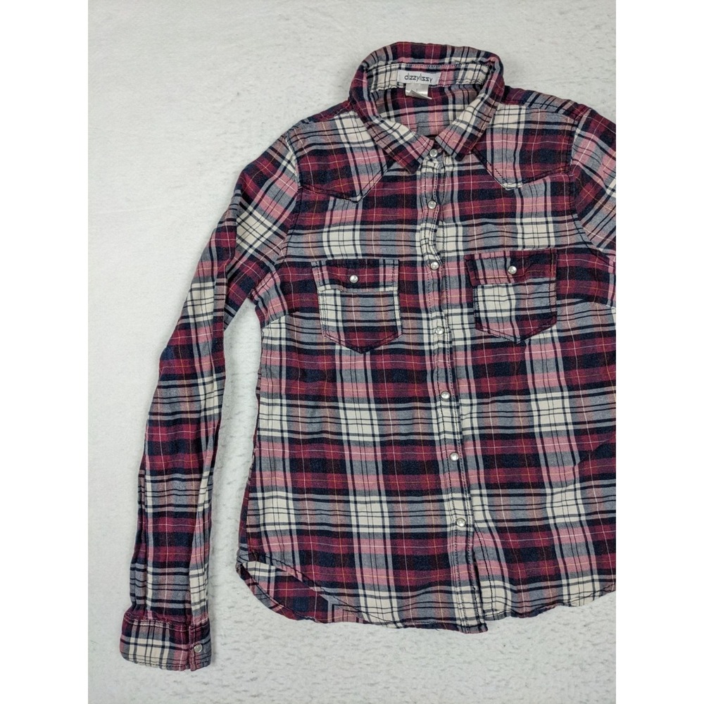 Dizzy Lissy Shirt Womens S Plaid Flannel Button Red Black Cotton - Picture 2 of 10